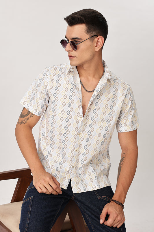 Uri Geometric Print Box Fit Shirt