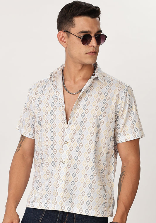 Uri Geometric Print Box Fit Shirt