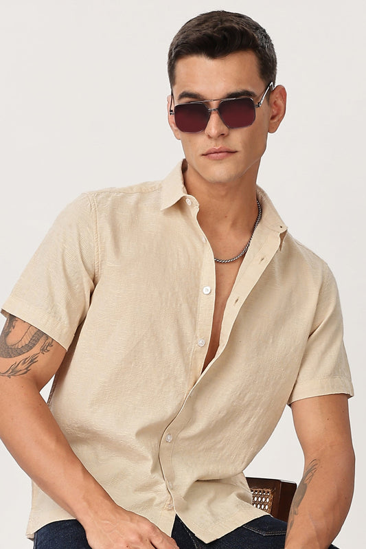 Uri Beige Textured Jacquard Shirt