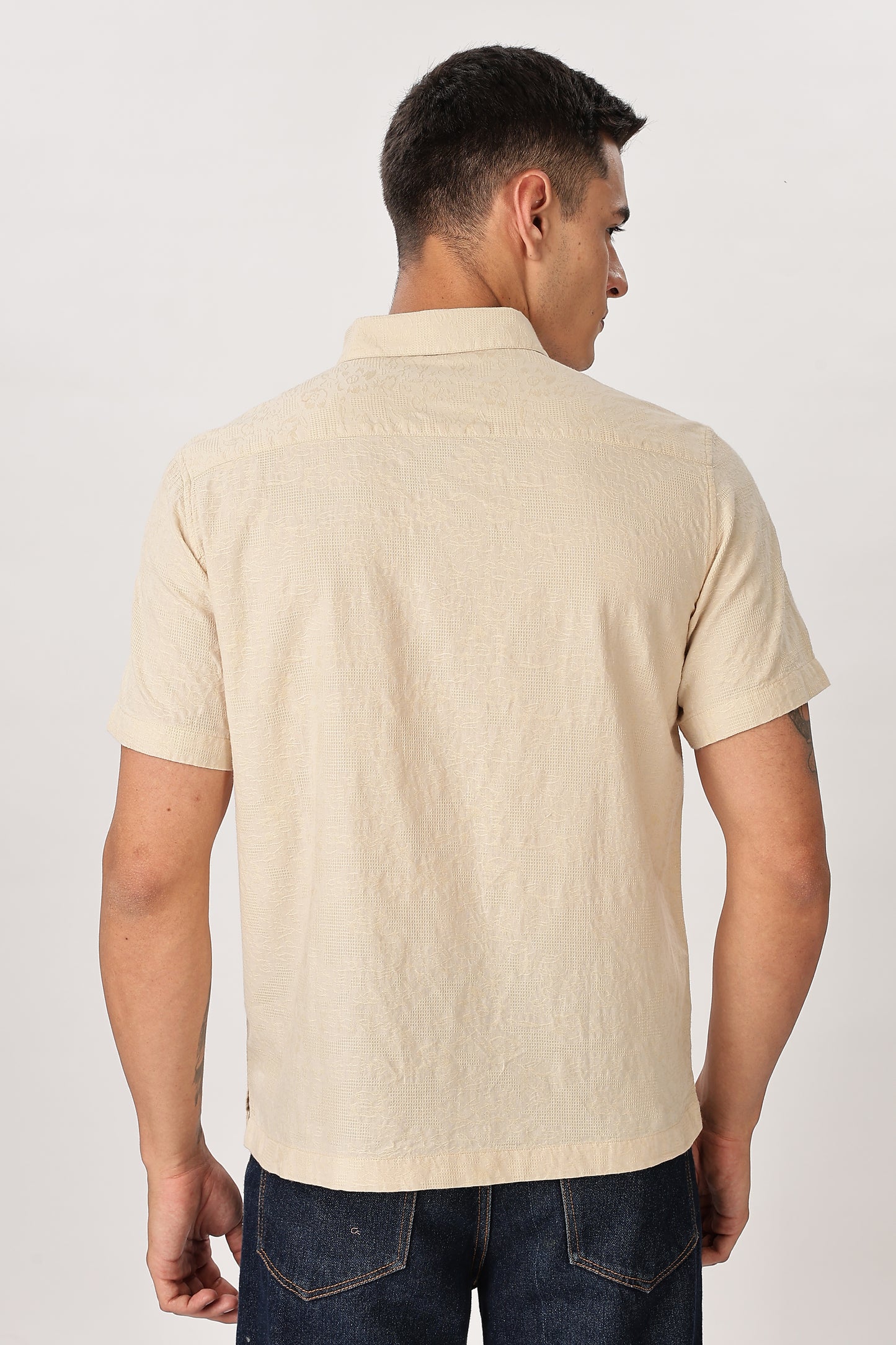 Uri Beige Textured Jacquard Shirt