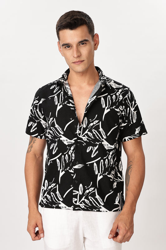 Uri Floral Sketch Black Shirt