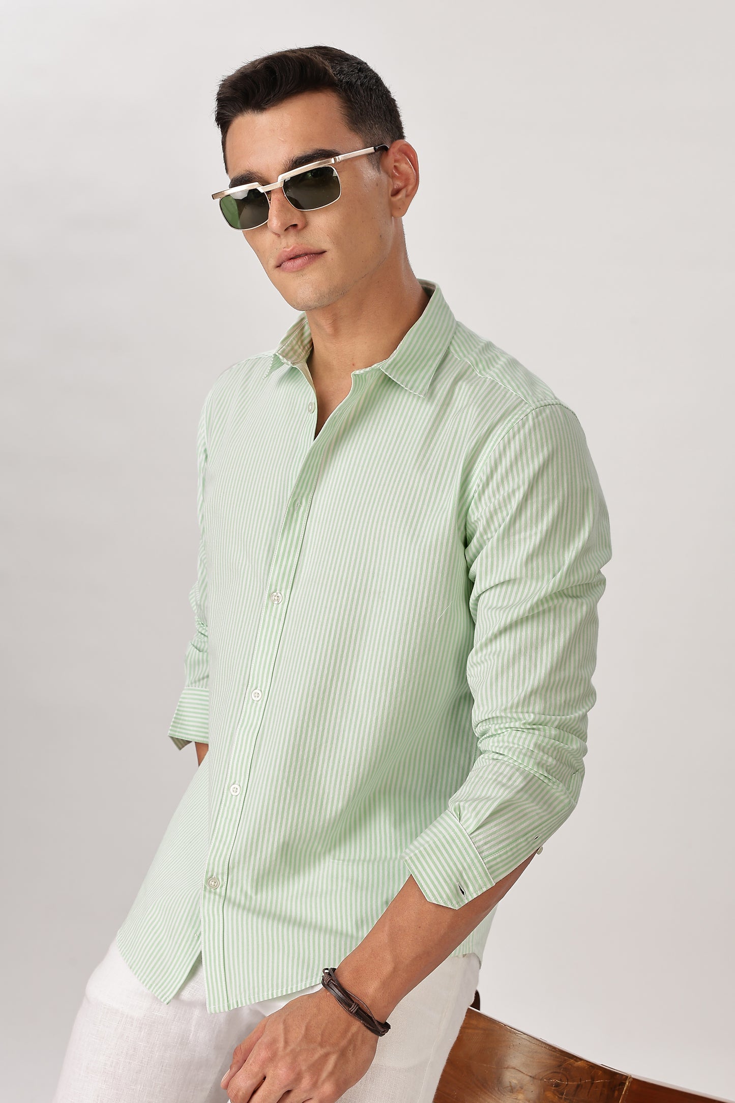 Uri Mint Pinstripe Cotton Shirt