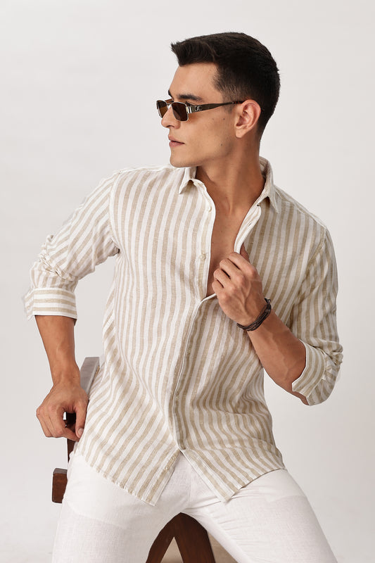 Uri Sand Striped Linen Blend Shirt