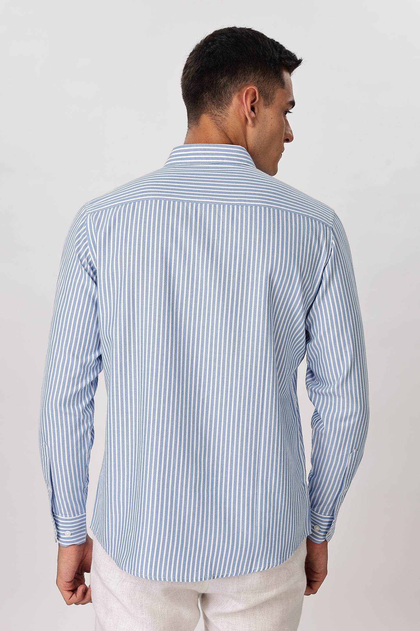 Uri Men Ocean Blue Pinstripe Cotton Shirt