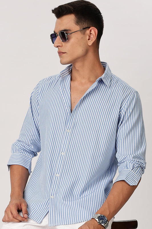 Uri Men Ocean Blue Pinstripe Cotton Shirt