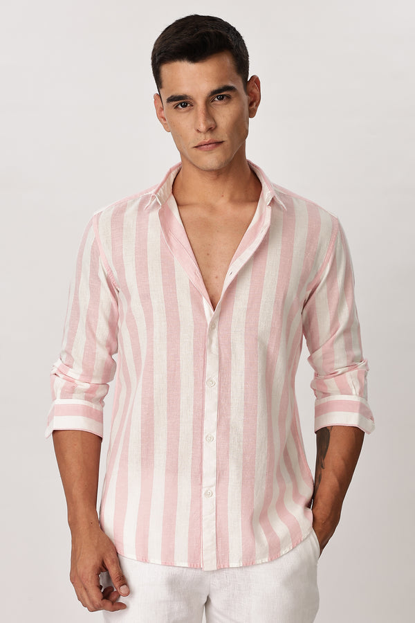 Uri Puce Pink Stripes Cotton Shirt