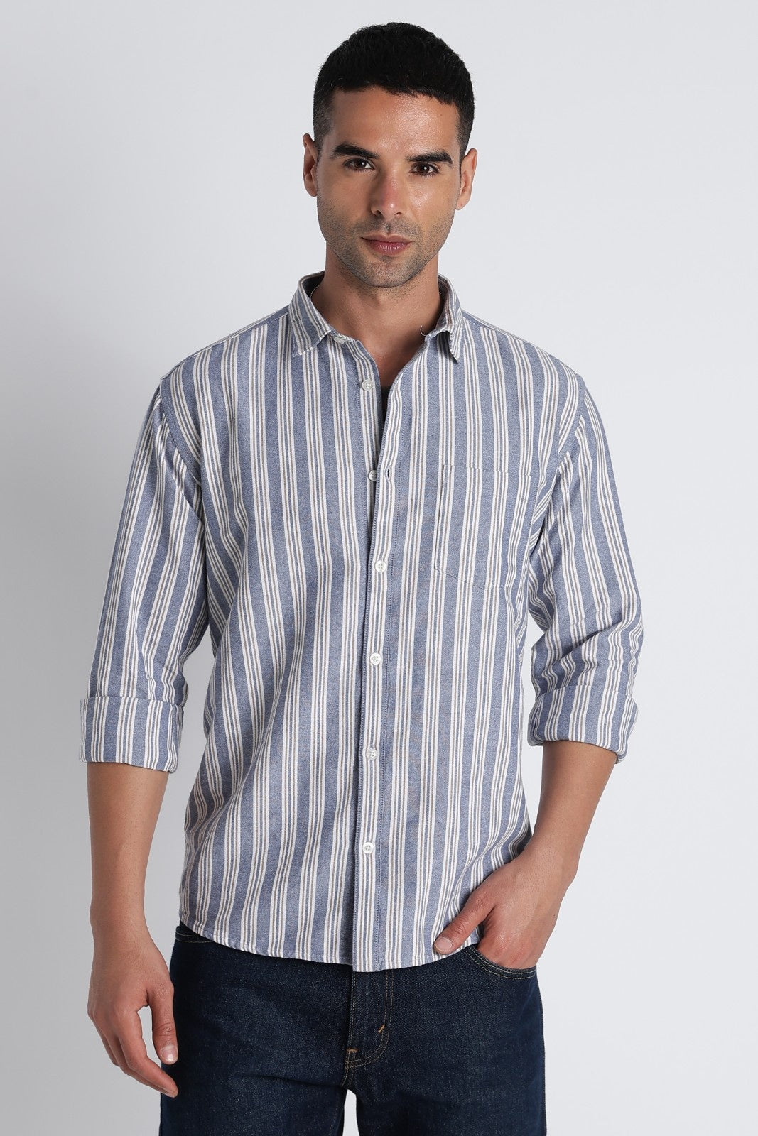 Coastal Blue Oxford Stripe Casual Shirt