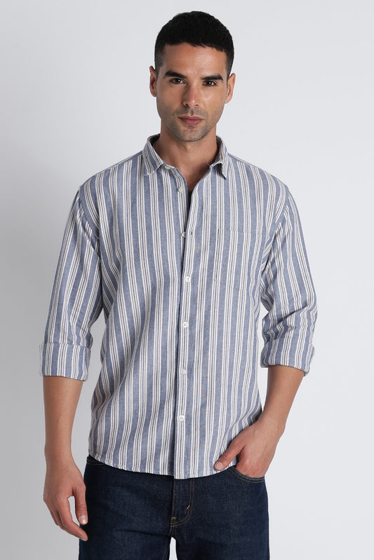 Coastal Blue Oxford Stripe Casual Shirt