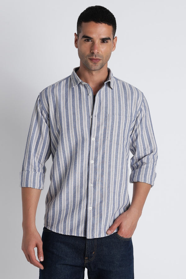 Indigo Blue Oxford Stripe Casual Shirt