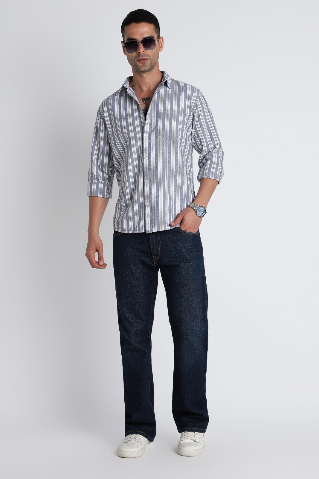 Coastal Blue Oxford Stripe Casual Shirt