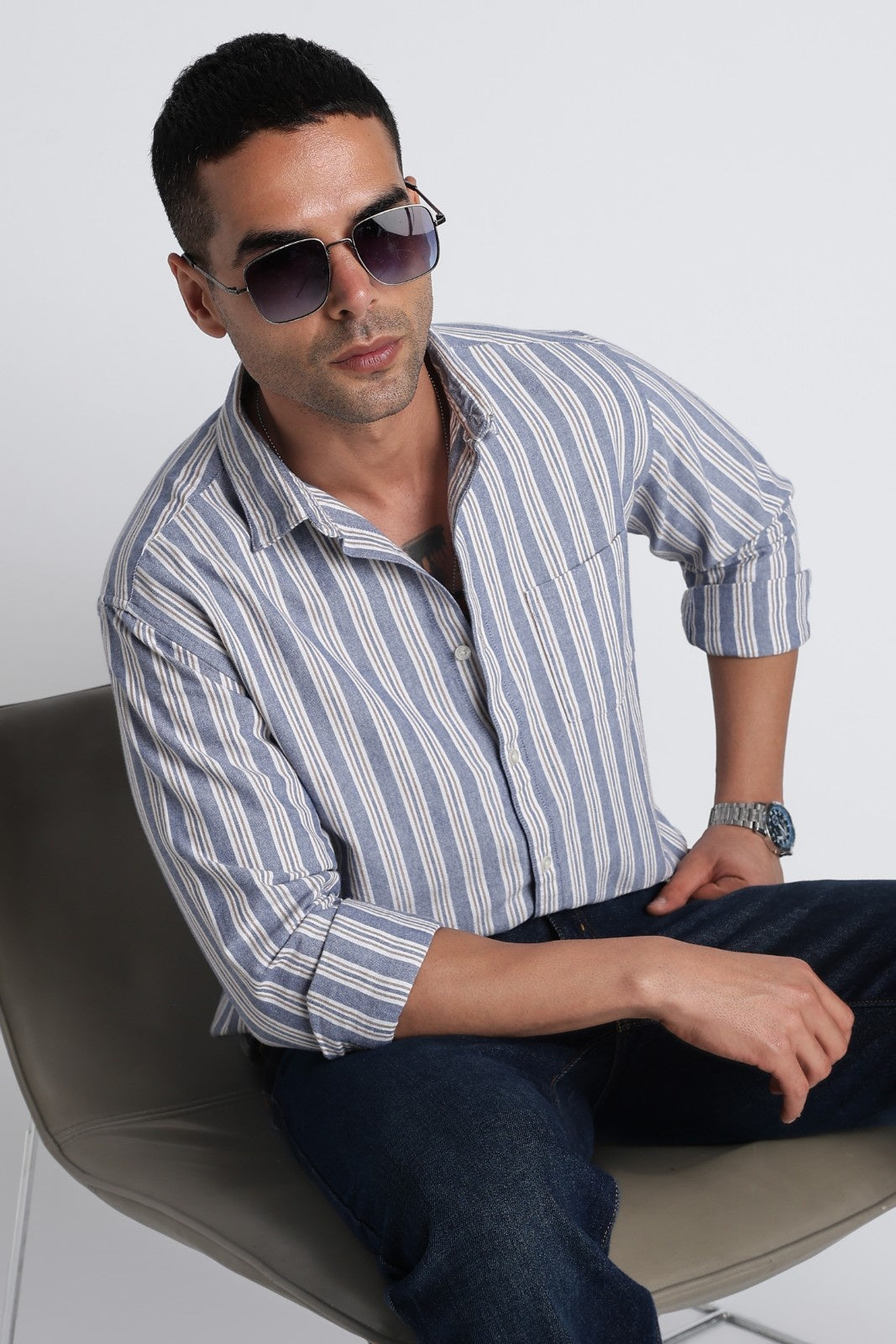 Coastal Blue Oxford Stripe Casual Shirt
