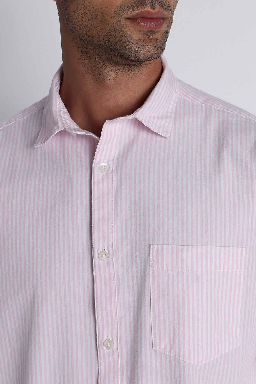 Blush Pink Fine Stripe Cotton Shirt