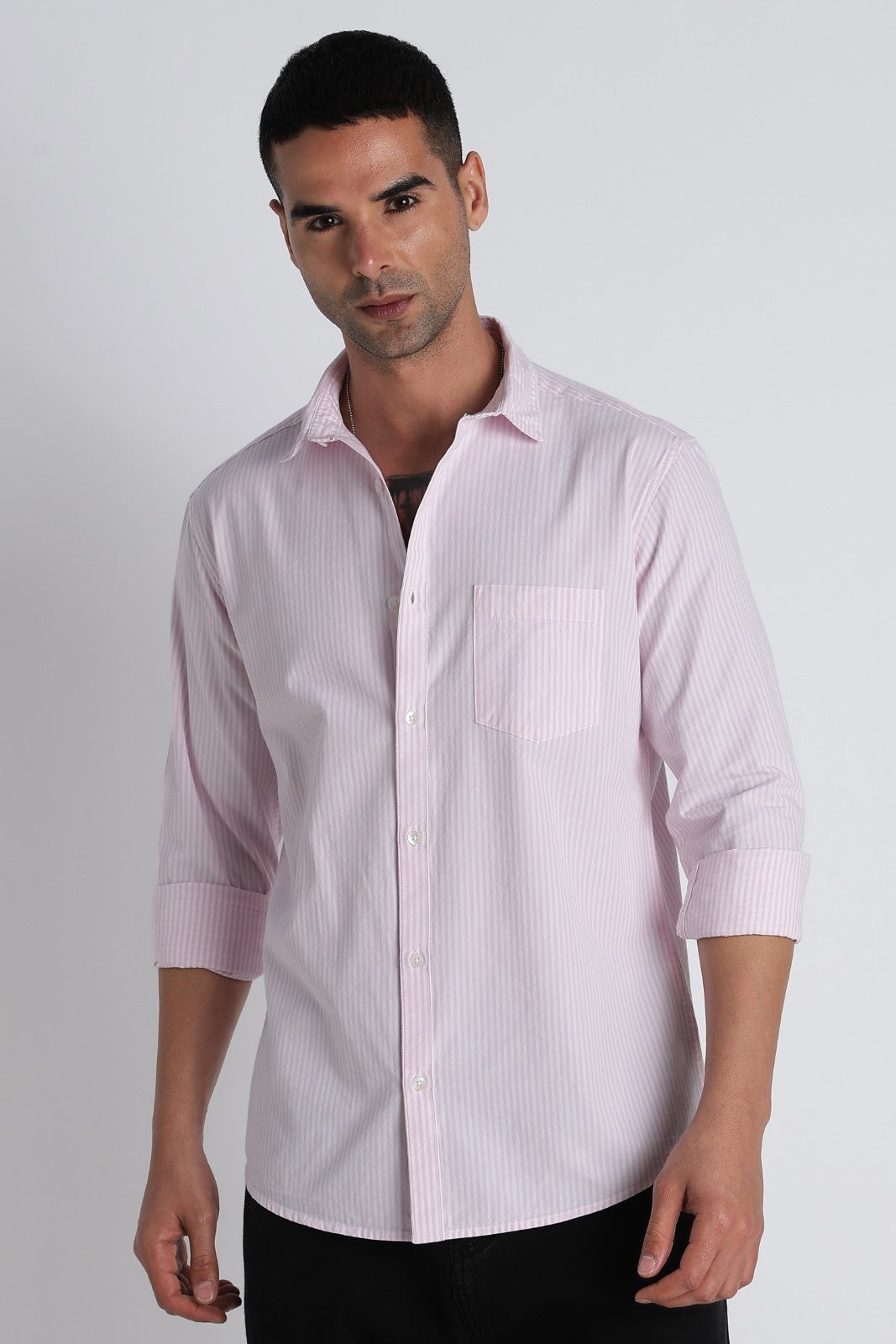 Blush Pink Fine Stripe Cotton Shirt
