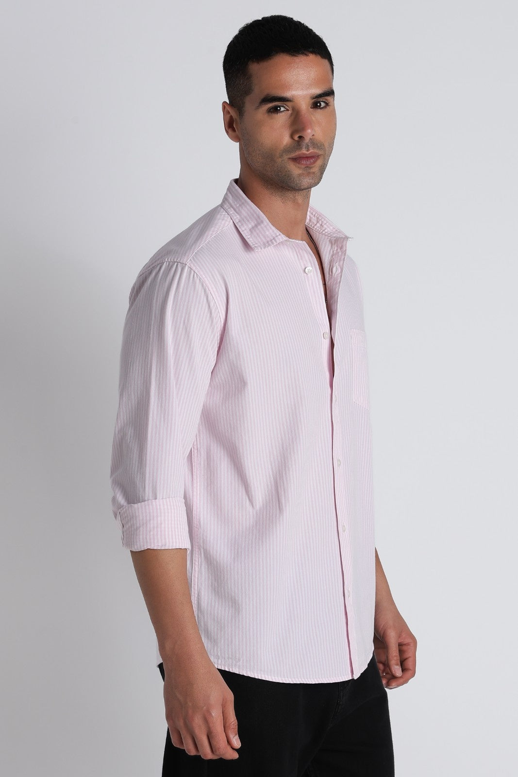 Blush Pink Fine Stripe Cotton Shirt
