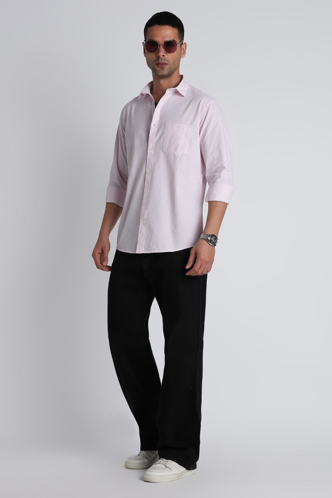 Blush Pink Fine Stripe Cotton Shirt