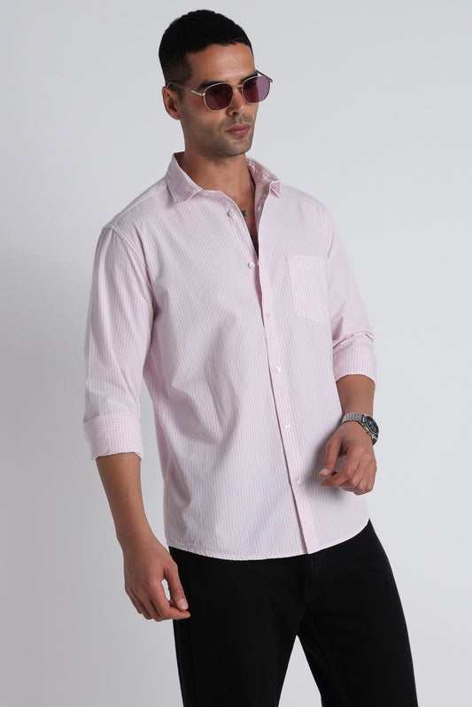 Blush Pink Fine Stripe Cotton Shirt