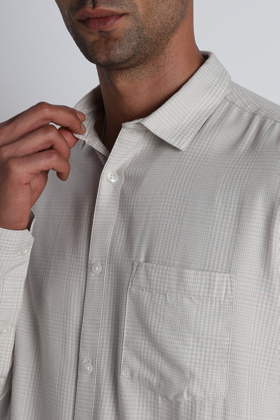 Light Grey Micro-Check Classic Shirt