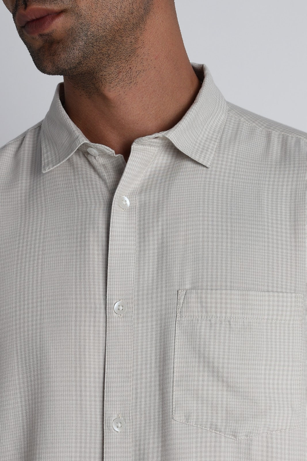 Light Grey Micro-Check Classic Shirt