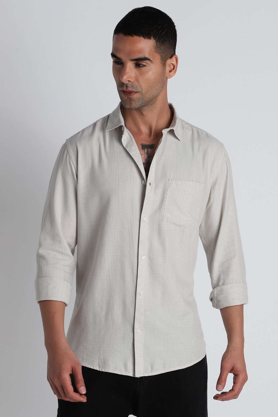 Light Grey Micro-Check Classic Shirt