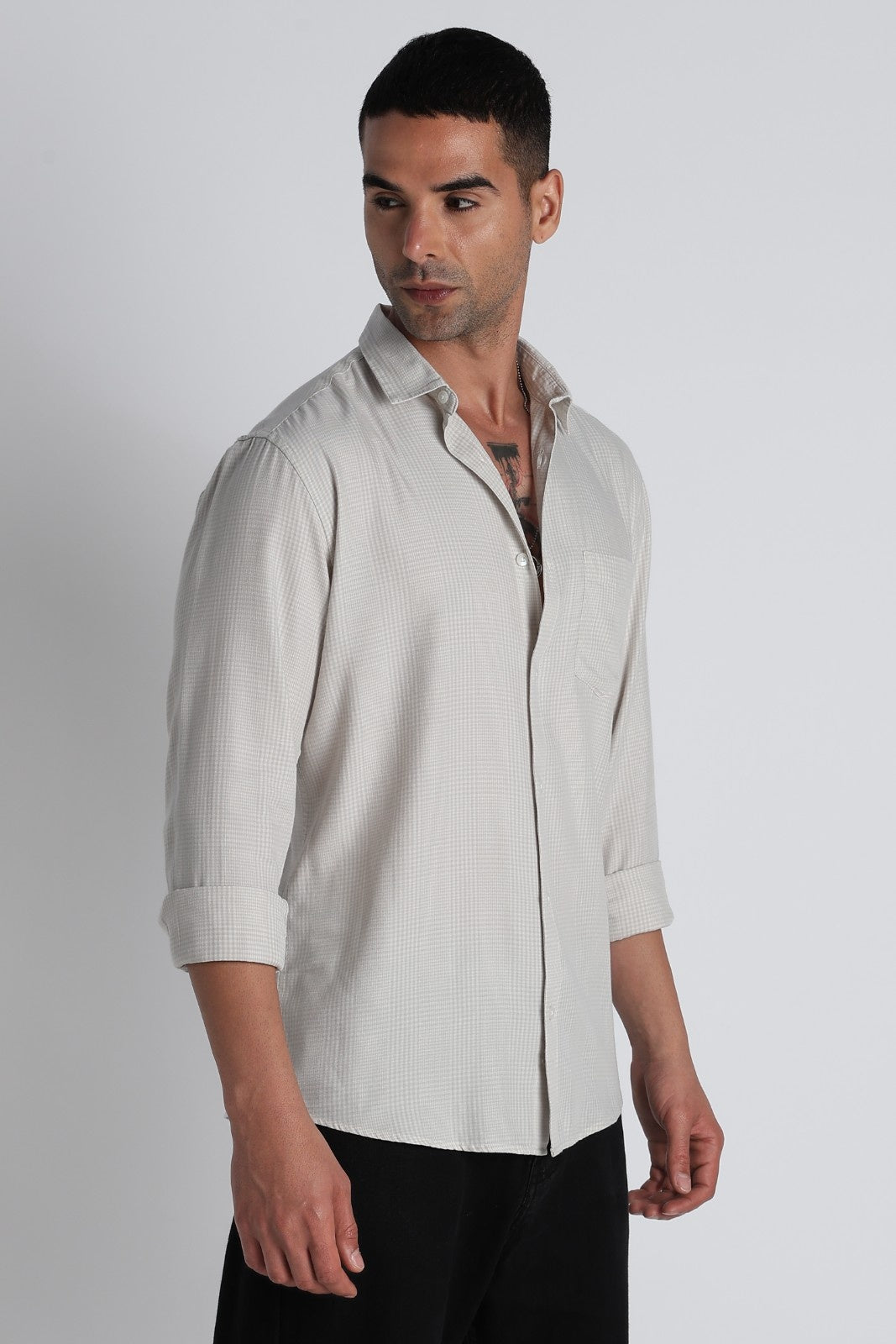 Light Grey Micro-Check Classic Shirt