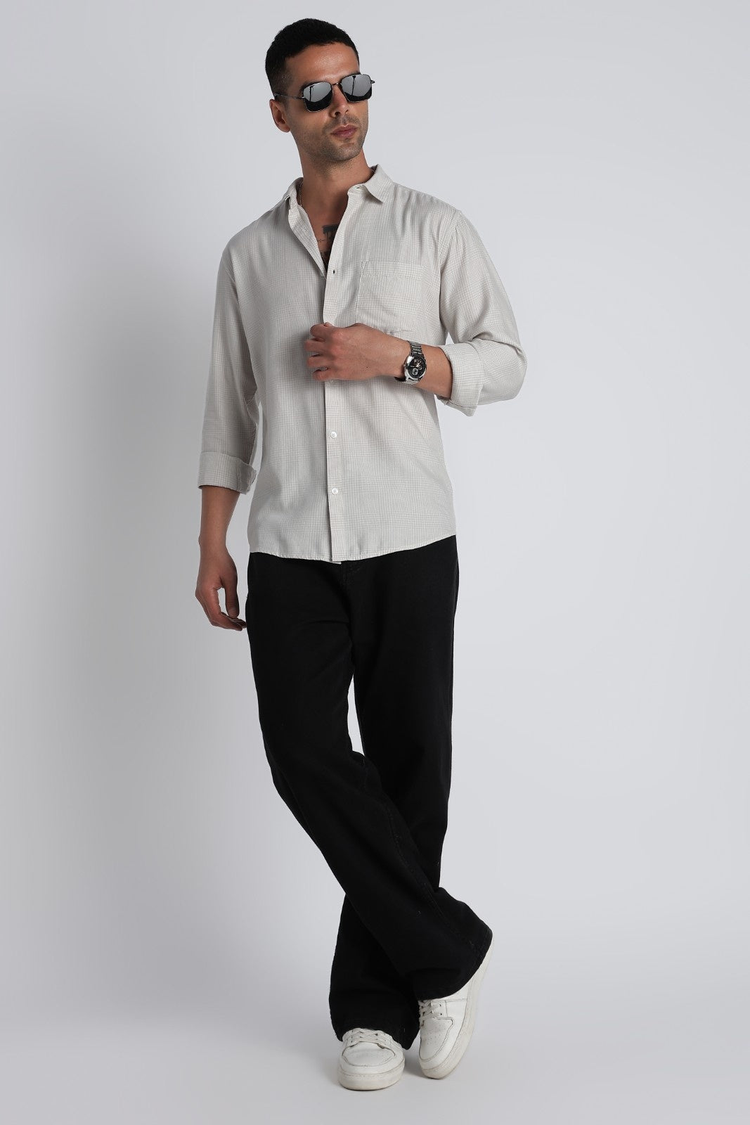 Light Grey Micro-Check Classic Shirt