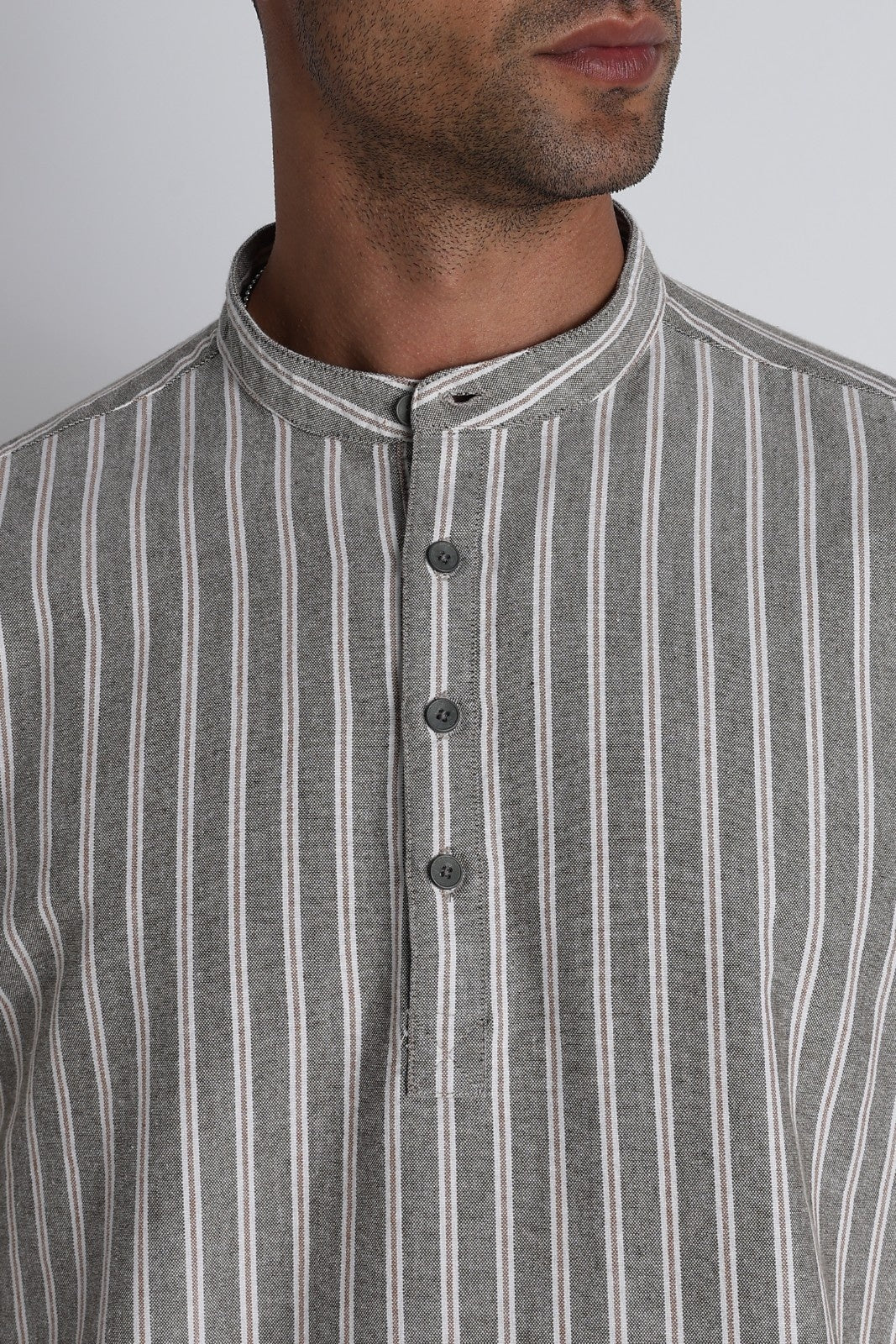Ash Brown Pinstripe Short Kurta