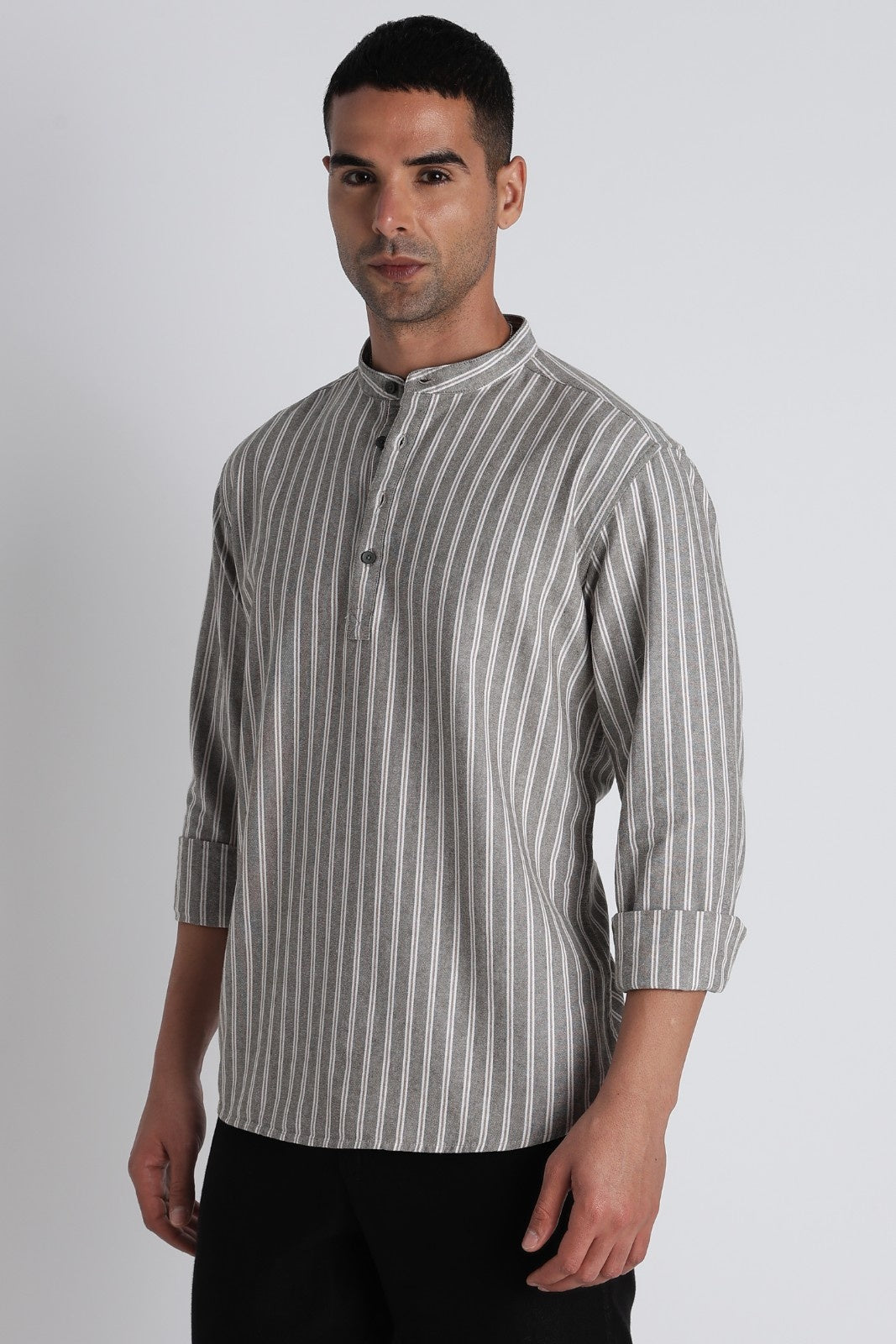 Ash Brown Pinstripe Short Kurta
