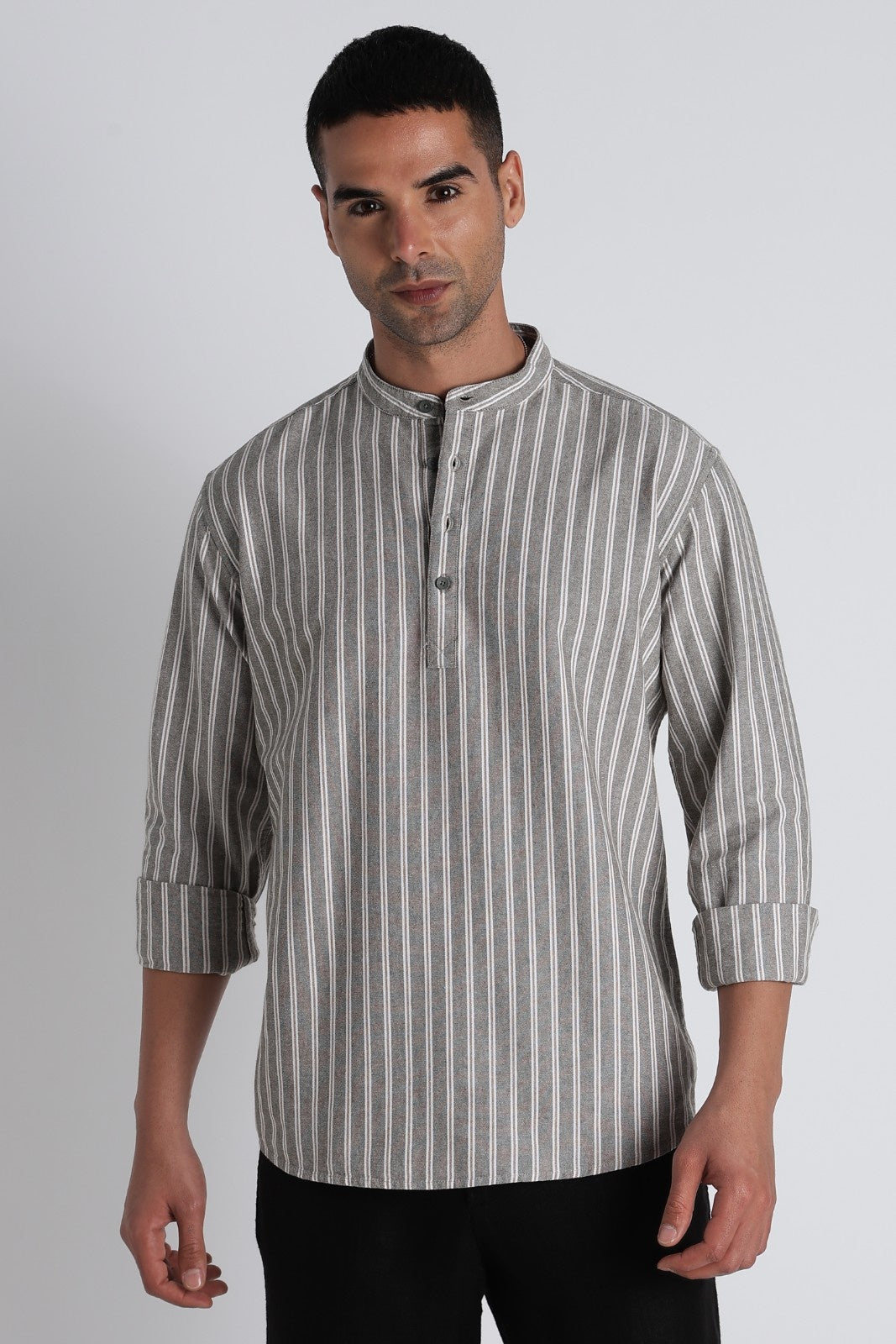 Ash Brown Pinstripe Short Kurta