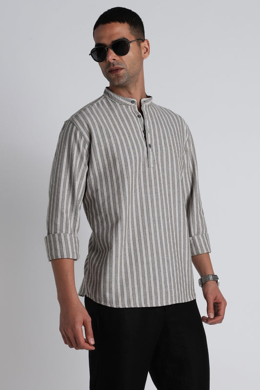 Ash Brown Pinstripe Short Kurta
