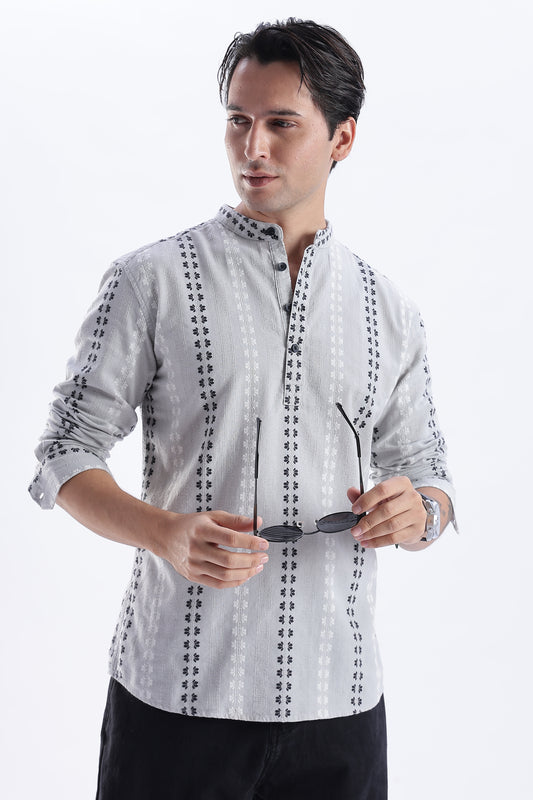 Uri Charcoal Dobby Motif Short Kurta