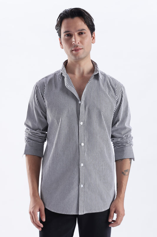 Uri Black Pinstripe Cotton Shirt