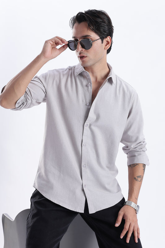 Uri Argent Grey Spread Collar Solid Shirt