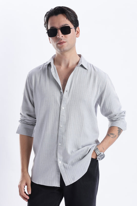 Uri Ash Grey Herringbone Cotton Shirt