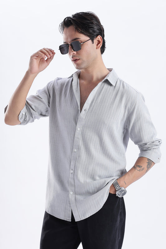 Uri Ash Grey Herringbone Cotton Shirt