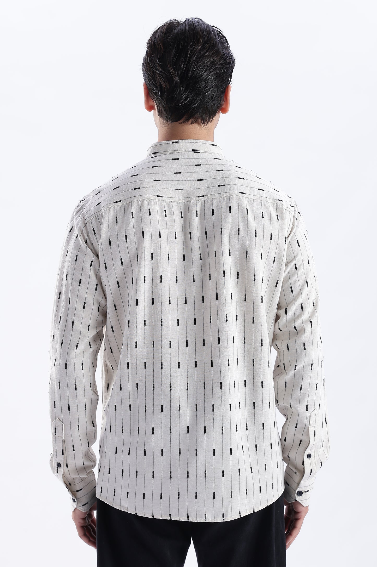 Uri Cream & Black Dobby Linen Blend Short Kurta