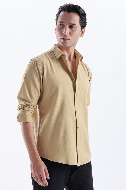 Uri Taupe Spread Collar Solid Shirt