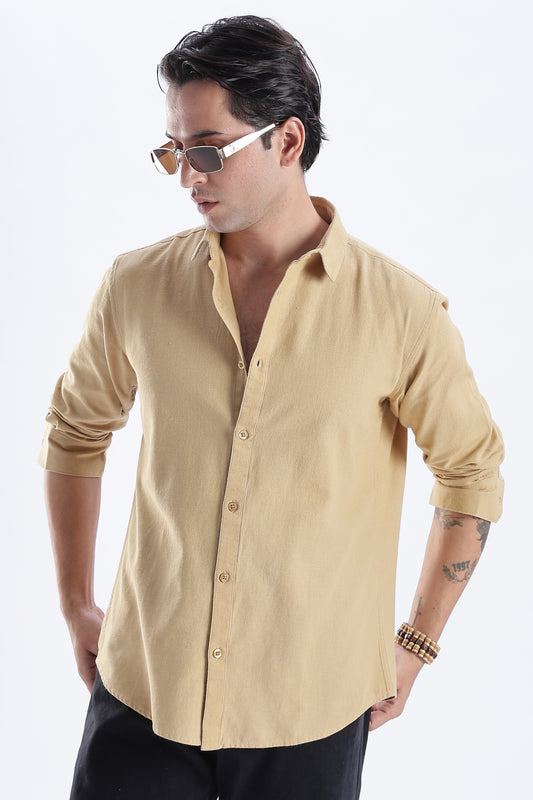 Uri Taupe Spread Collar Solid Shirt