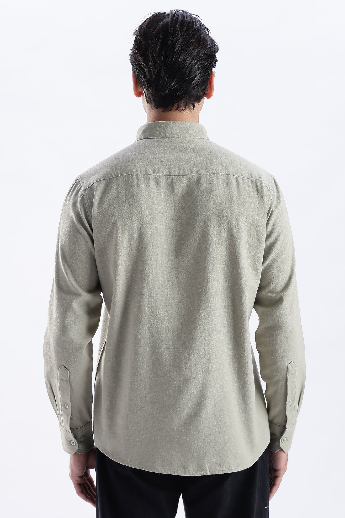Uri Sap Green Spread Collar Solid Shirt