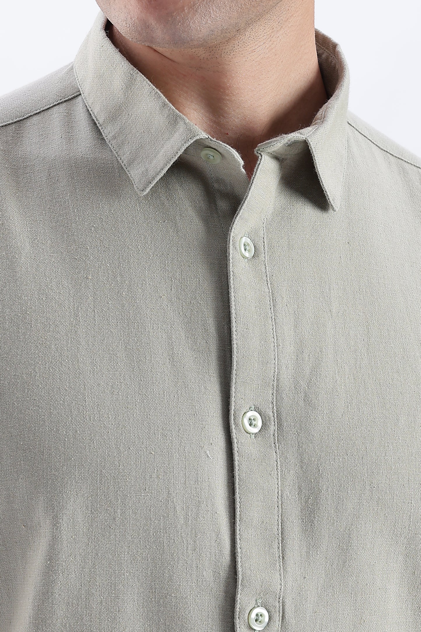 Uri Sap Green Spread Collar Solid Shirt