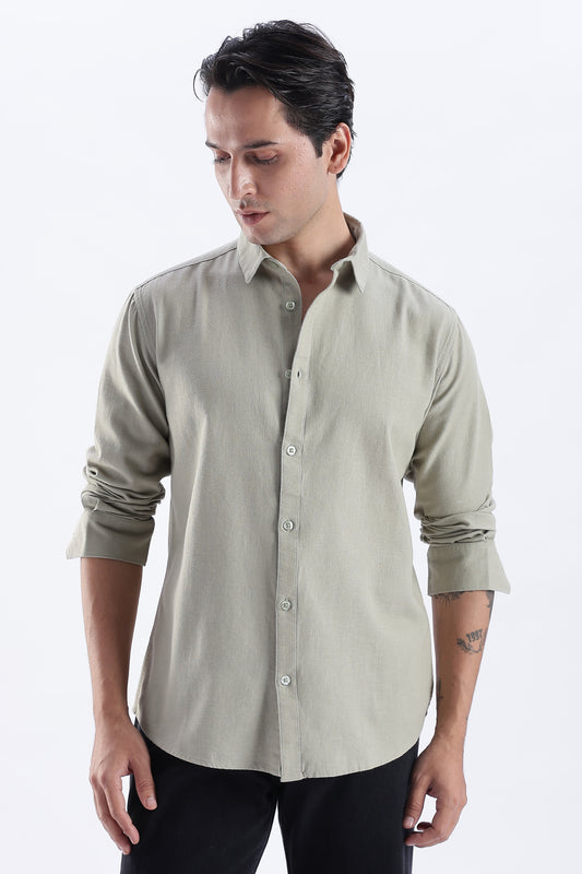 Uri Sap Green Spread Collar Solid Shirt