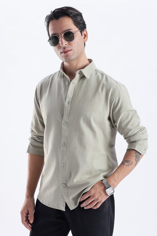 Uri Sap Green Spread Collar Solid Shirt