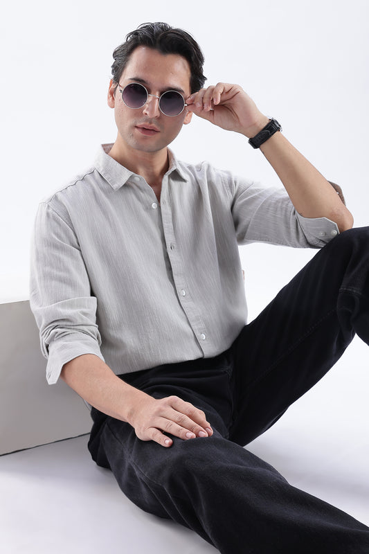 Uri Light Grey Spread Collar Solid Shirt