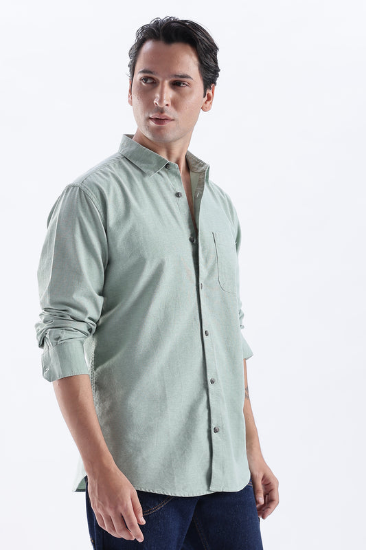 Uri Sea Green Spread Collar Oxford Shirt