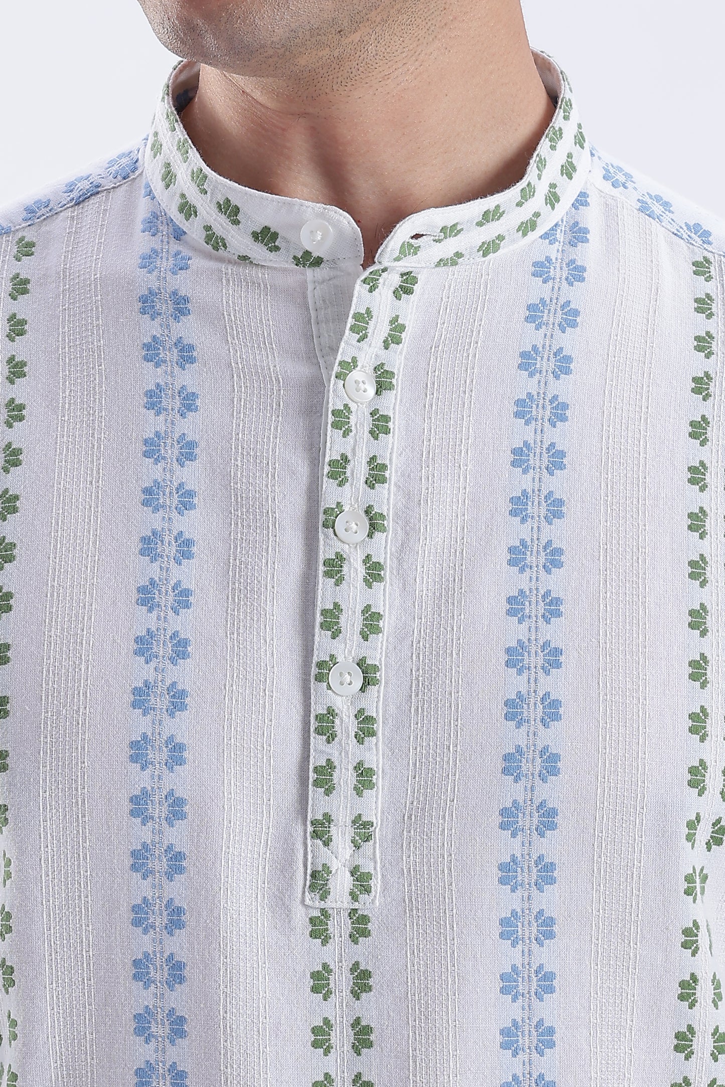 Uri Ice White Dobby Motif Short Kurta