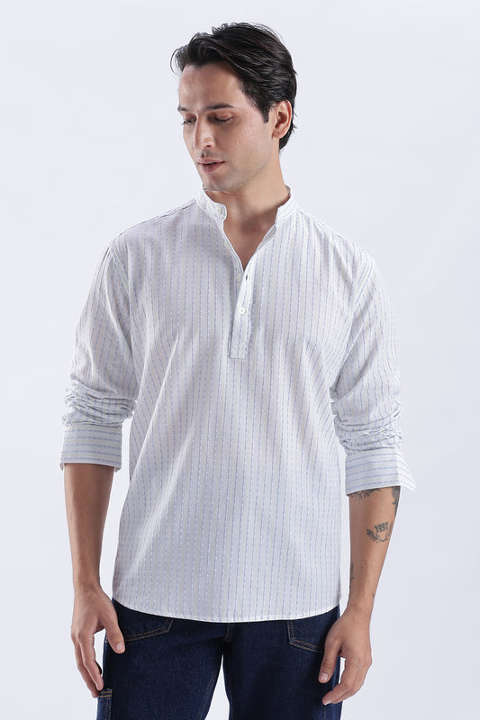 Uri Ivory Dobby Stripe Short Kurta