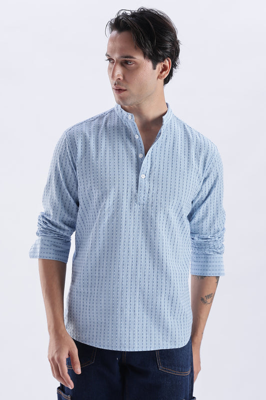 Uri Azure Dobby Stripe Short Kurta