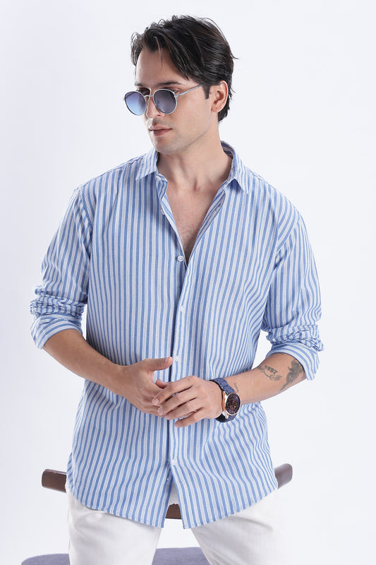 Uri Blue Vertical Striped Cotton Shirt