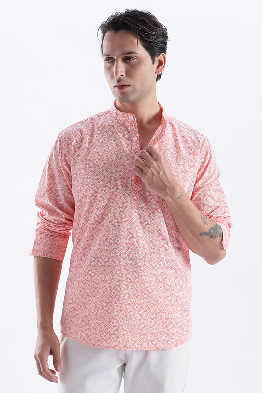 Uri Coral Pink Printed Short Kurta