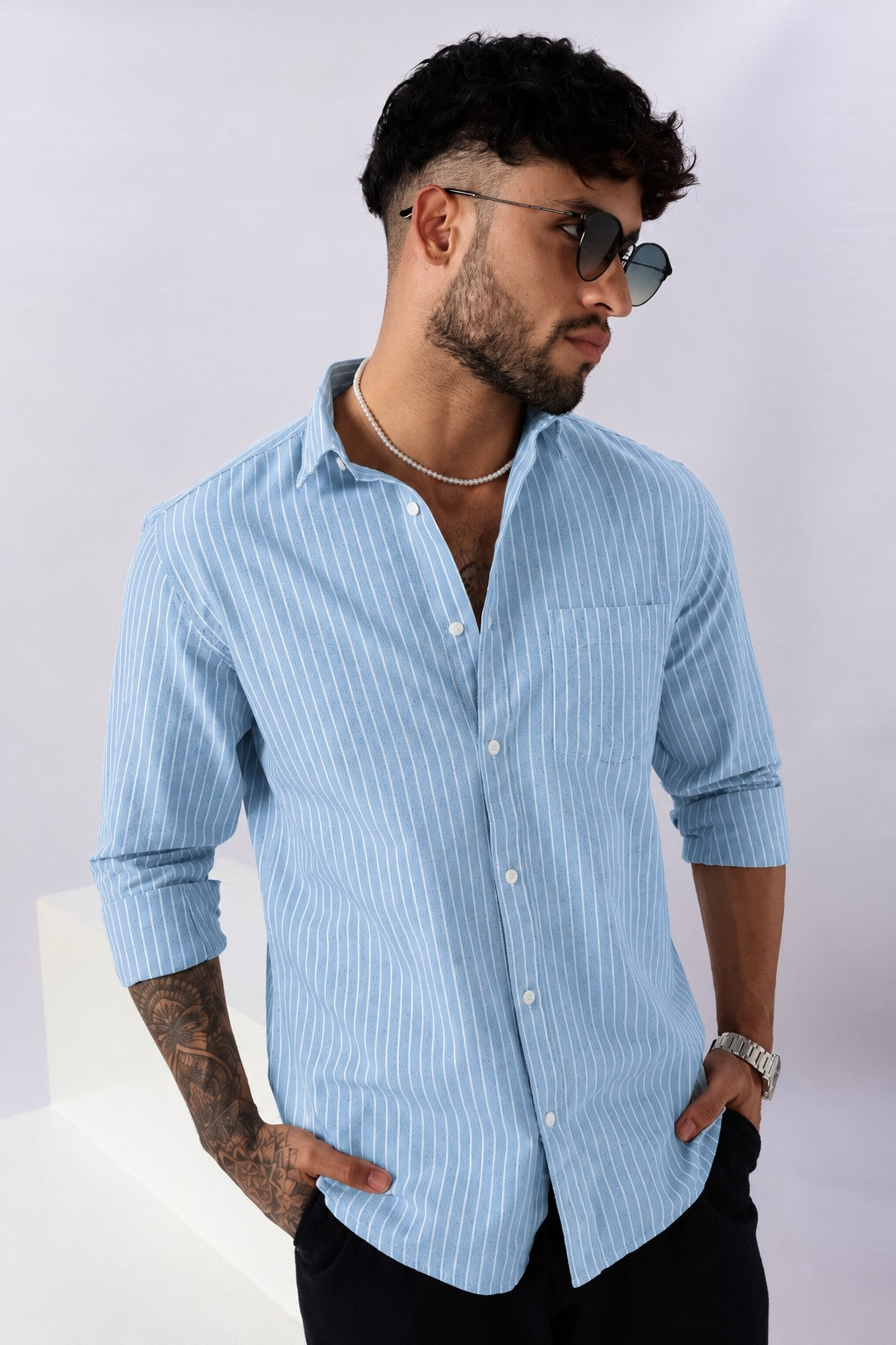 Baby Blue Oxford Stripe Casual Shirt