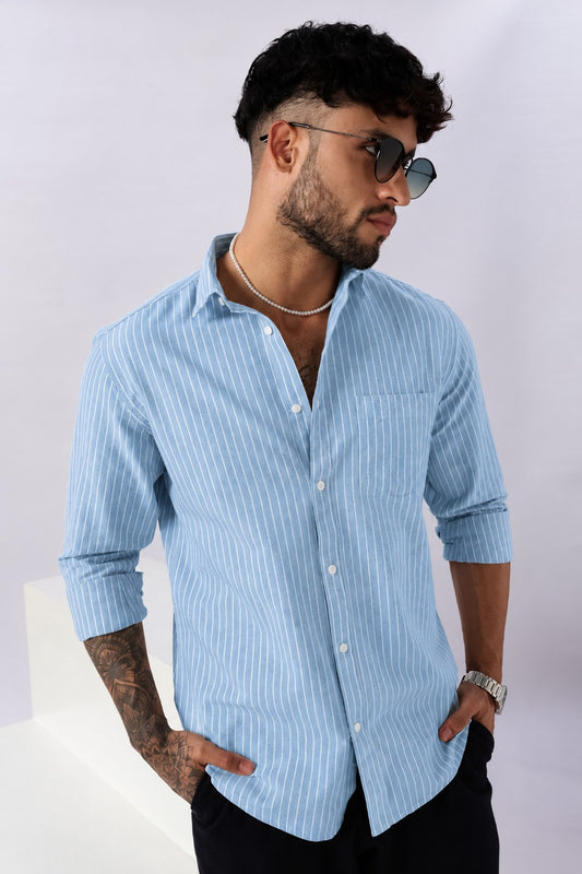 Baby Blue Oxford Stripe Casual Shirt
